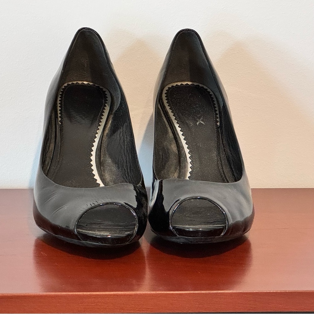 Geox Elegant Patent Leather Black Peep-Toe Heels
